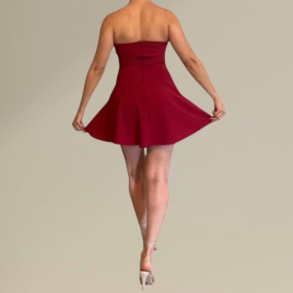 Lulus Dark Red Strapless Formal Dress with Plunging V-Neck | Medium - Picture 3 of 8